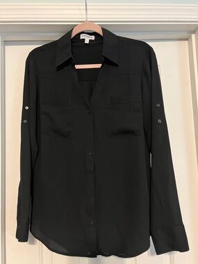 Express Black Long-Sleeve Button-Up Blouse